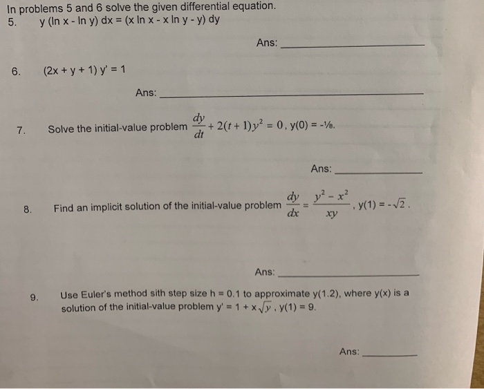 Solved In problems 5 and 6 solve the given differential | Chegg.com