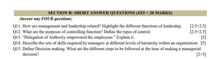 Solved SECTION B: SHORT ANSWER QUESTIONS (4X5 = 20 MARKS) | Chegg.com