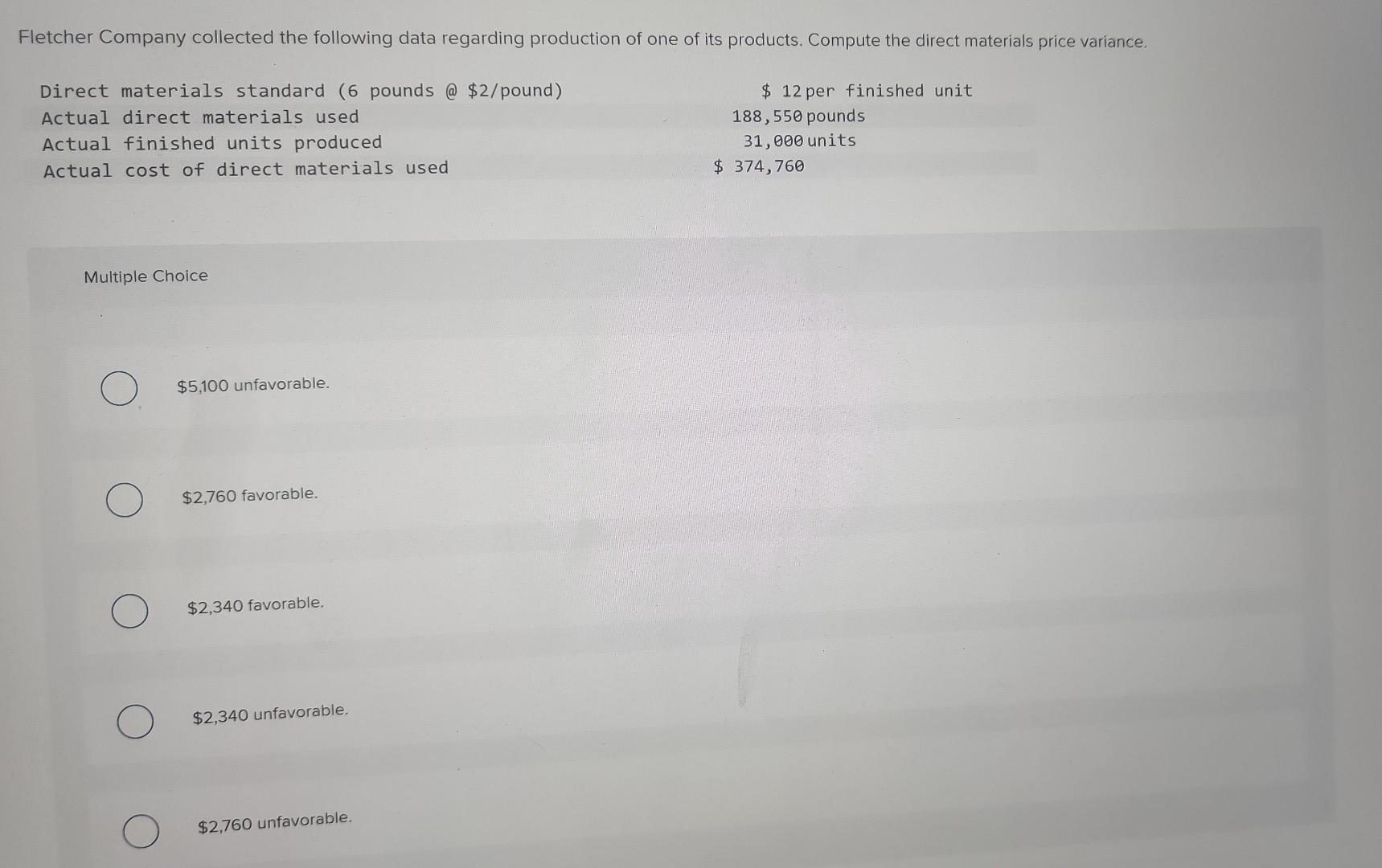 Solved Fletcher Company collected the following data