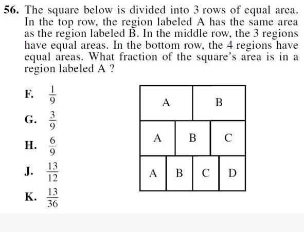 Solved 56. The square below is divided into 3 rows of equal