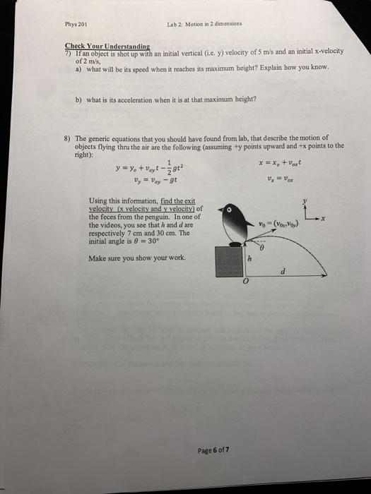 Solved Phys 1 Lab 2 Motion In 2 Dimensions Check Your Chegg Com