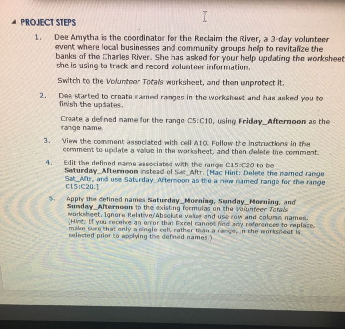 PROJECT steps 1. dee amytha is the coordinator for the reclaim the river, a 3-day volunteer event where local businesses and