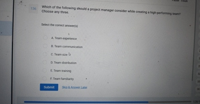 Solved 136 ﻿Which of the following should a project manager | Chegg.com