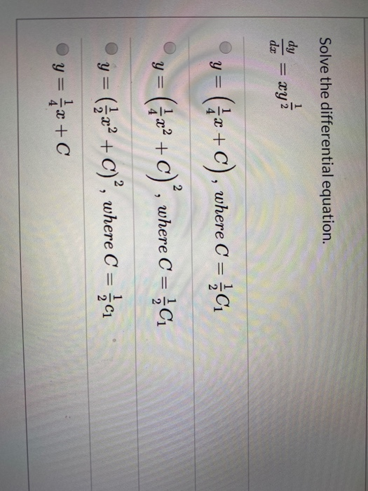 Solved Solve the differential equation. 1 dy da = xy2 yž y = | Chegg.com