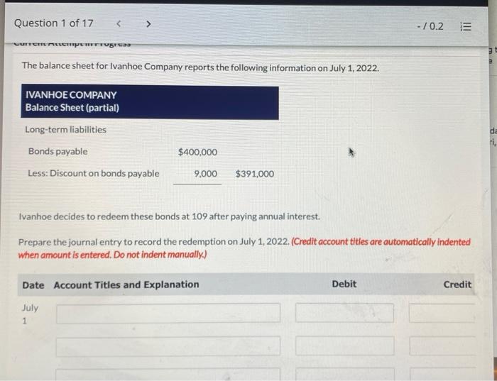 Solved The balance sheet for Ivanhoe company reports the | Chegg.com