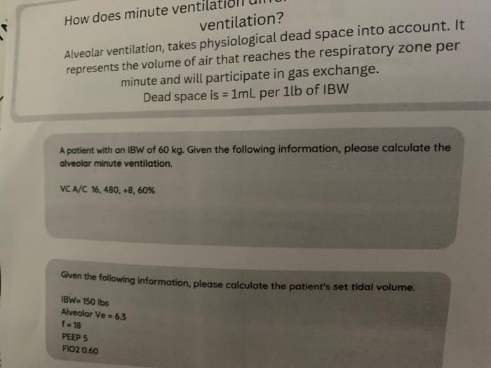 Solved How Does Minute Ventilatioliation Ventilation