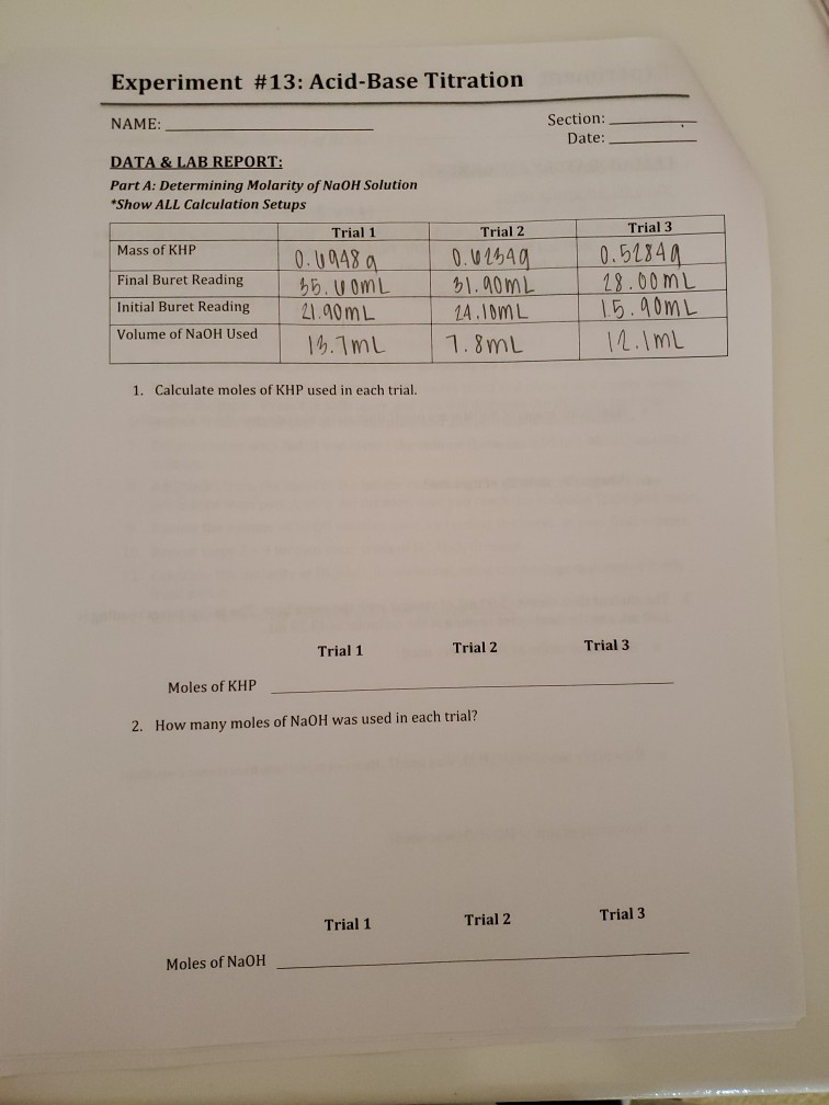 experiment 13 acid base titration