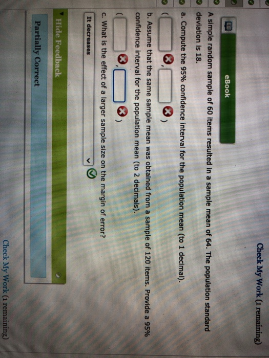 Solved Check My Work (1 remaining) B eBook A simple random | Chegg.com