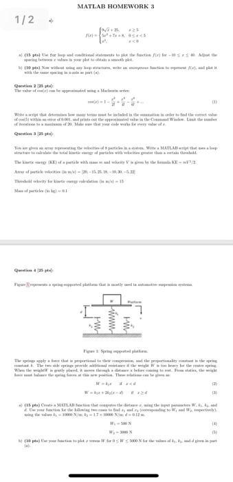 Solved MATLAB HOMEWORK 3 1/2 \& Quirutimen a jas palt | Chegg.com