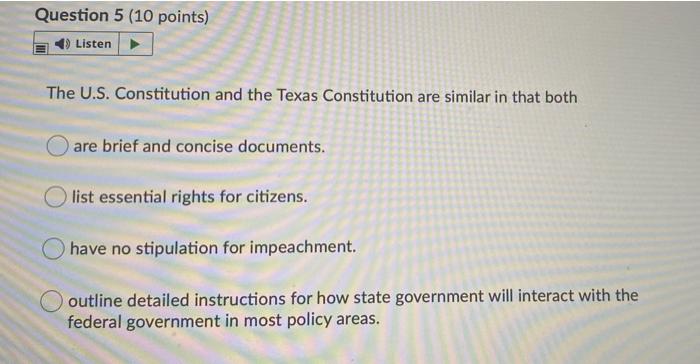 Solved Question 5 (10 points) Listen → The U.S. Constitution | Chegg.com