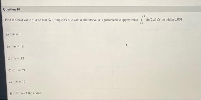 Solved Estimate The Error If S8 (simpson's Rule With N=8 ) 