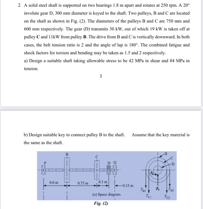 Solved 2. A solid steel shaft is supported on two bearings | Chegg.com