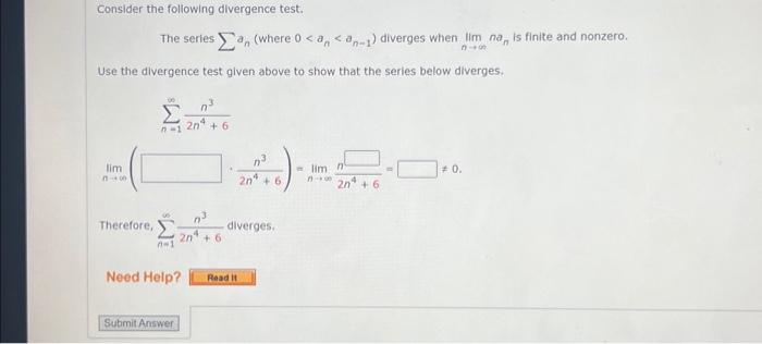 Solved Consider the following divergence test. The series | Chegg.com