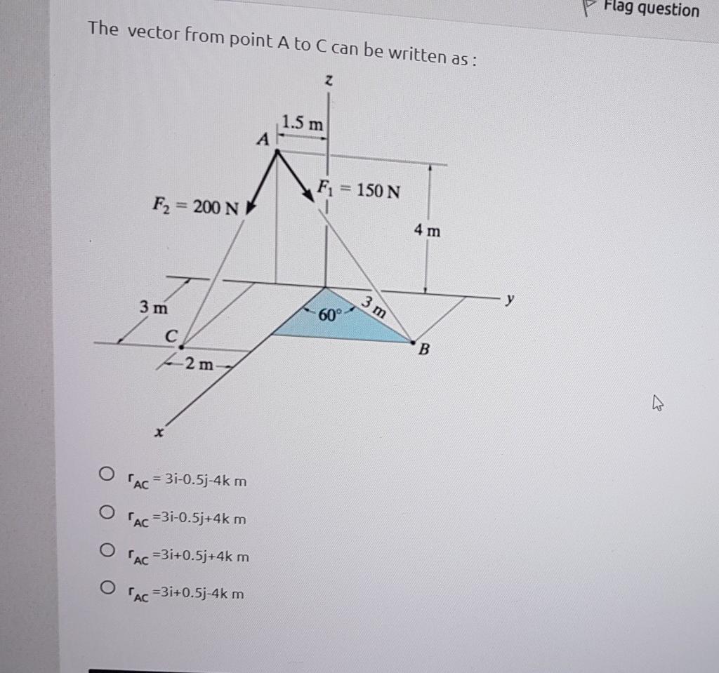 Solved Flag question The vector from point A to C can be | Chegg.com