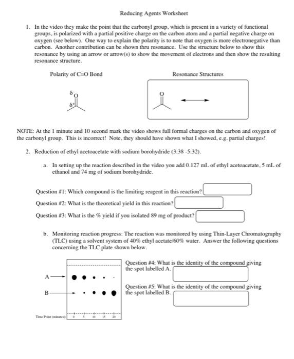 Solved Reducing Agents Worksheet 1. In the video they make | Chegg.com