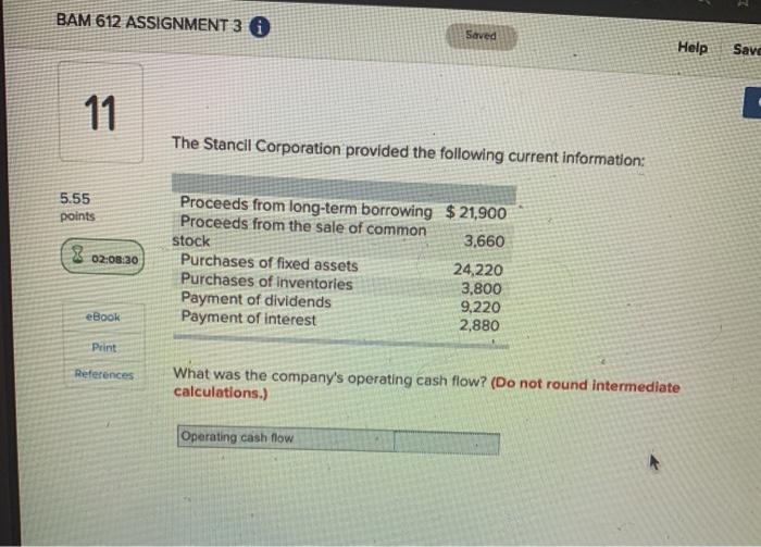 Solved BAM 612 ASSIGNMENT 3 0 Saved Help Save 11 The Stancil | Chegg.com