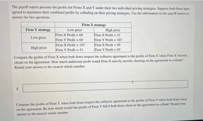Solved The payoff matrix presents the profits for Firms X | Chegg.com