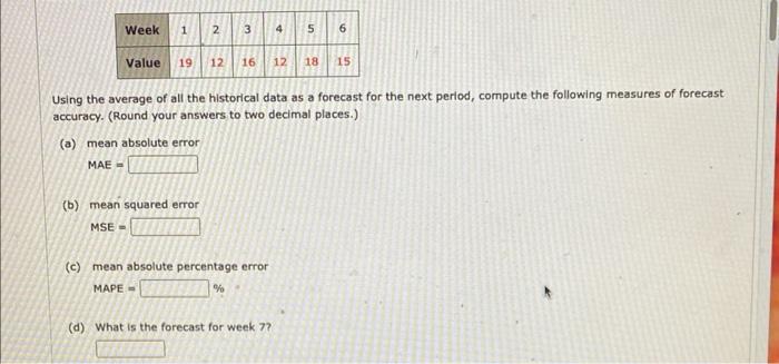 Solved Using the average of all the historical data as a | Chegg.com