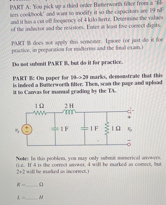 Solved PART A: You Pick Up A Third Order Butterworth Filter | Chegg.com