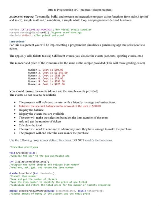 Solved Intro to Programming in C-program 4 (larger program) | Chegg.com