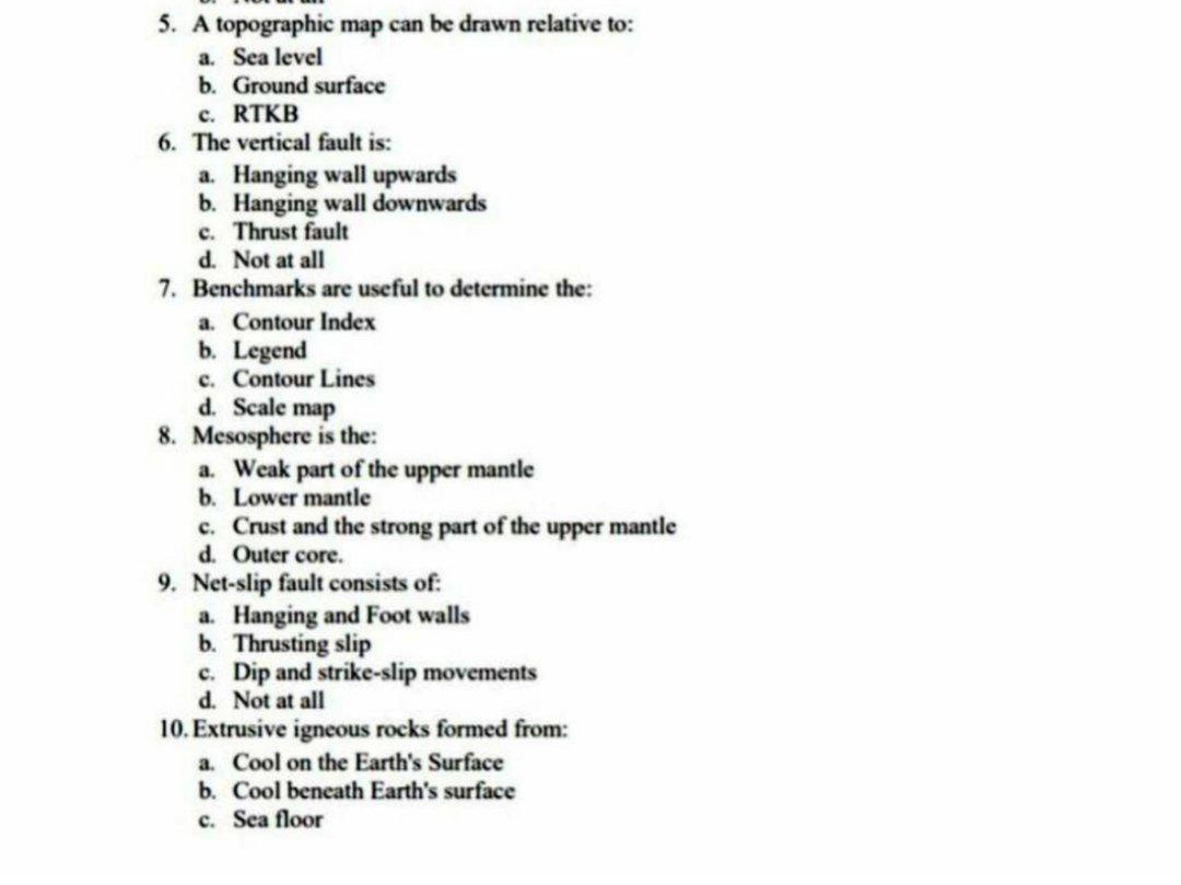 Solved 5. A topographic map can be drawn relative to: a. Sea | Chegg.com