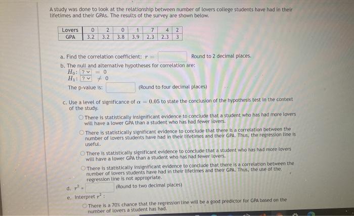 Solved A study was done to look at the relationship between | Chegg.com