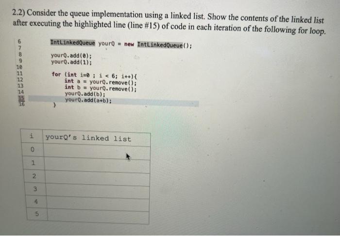 Solved 2.2) Consider the queue implementation using a linked | Chegg.com