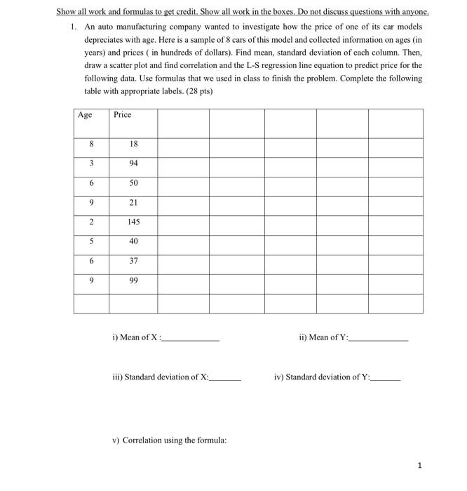 Solved Show all work and formulas to get credit. Show all | Chegg.com