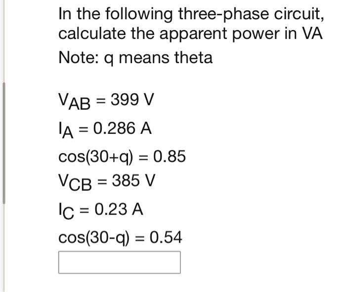 Solved In the following three-phase circuit, calculate the | Chegg.com