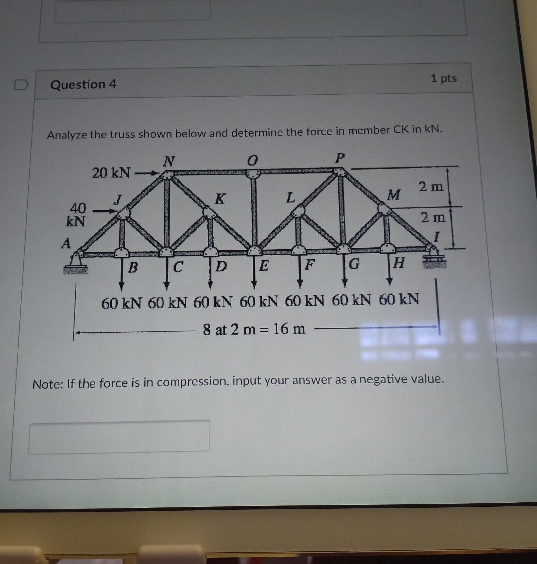 Solved 1 pts Question 4 Analyze the truss shown below and | Chegg.com