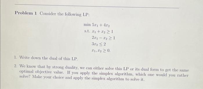 Solved Problem 1 Consider the following LP: min s.t. | Chegg.com