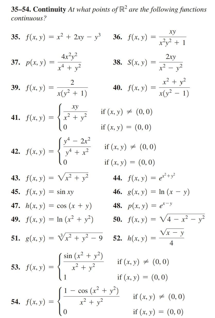 Solved 35-54. Continuity At what points of R2 are the | Chegg.com