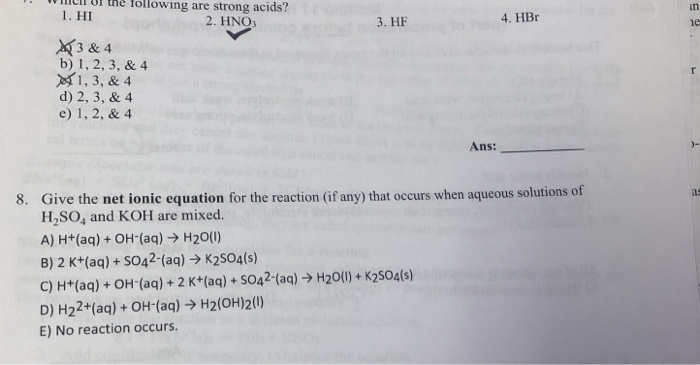 Solved 5 Which Combination Will Produce A Precipitate A Chegg Com