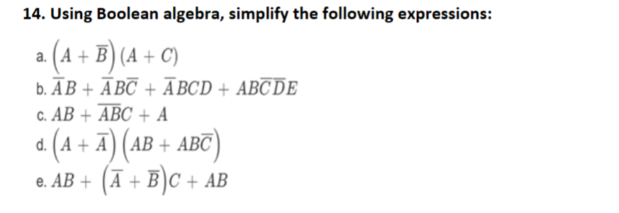 Using Boolean algebra, simplify the following | Chegg.com