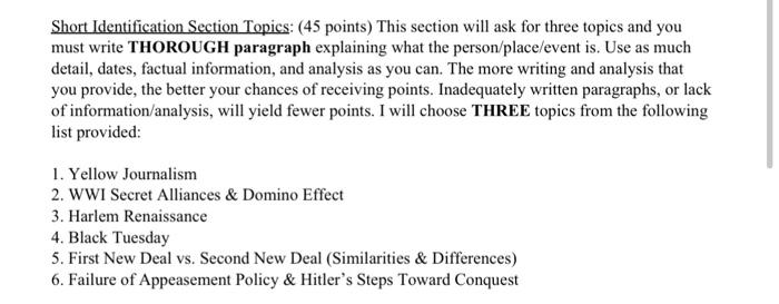 Solved Short Identification Section Topics: (45 points) This | Chegg.com