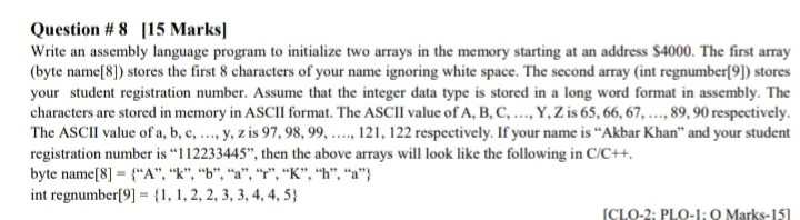 Solved Question #8 [15 Marks Write an assembly language | Chegg.com