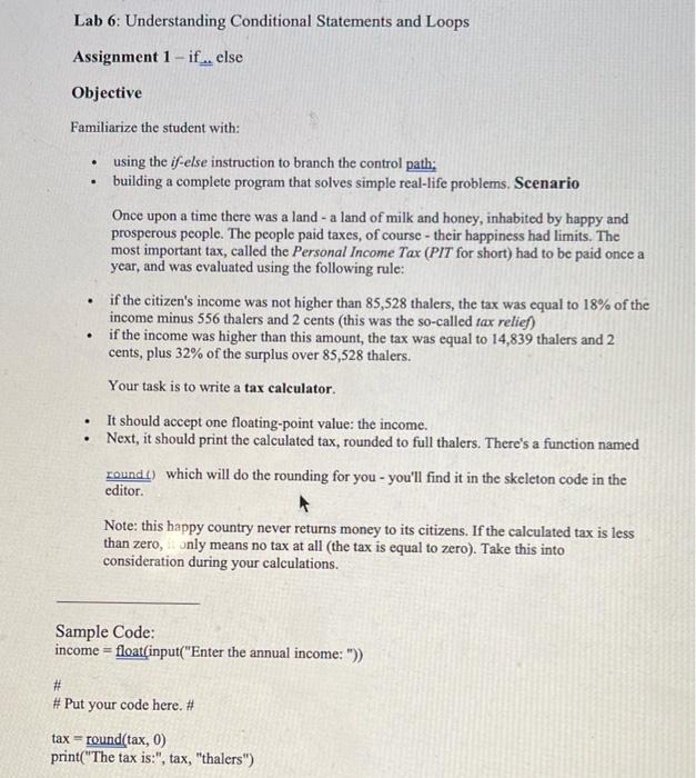 Solved Lab 6: Understanding Conditional Statements and Loops | Chegg.com