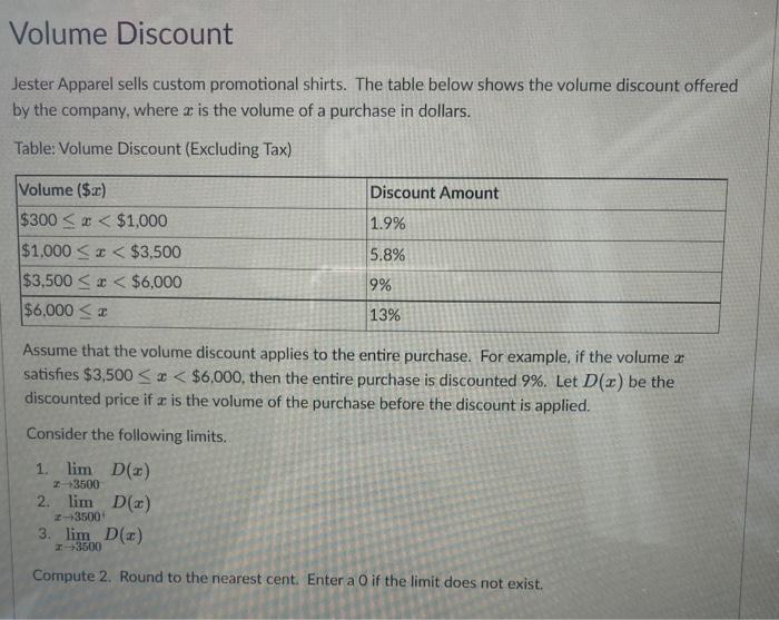 Solved Volume Discount Jester Apparel sells custom | Chegg.com