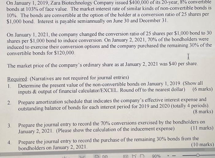 Solved On January 1, 2019, Zara Biotechnology Company issued | Chegg.com