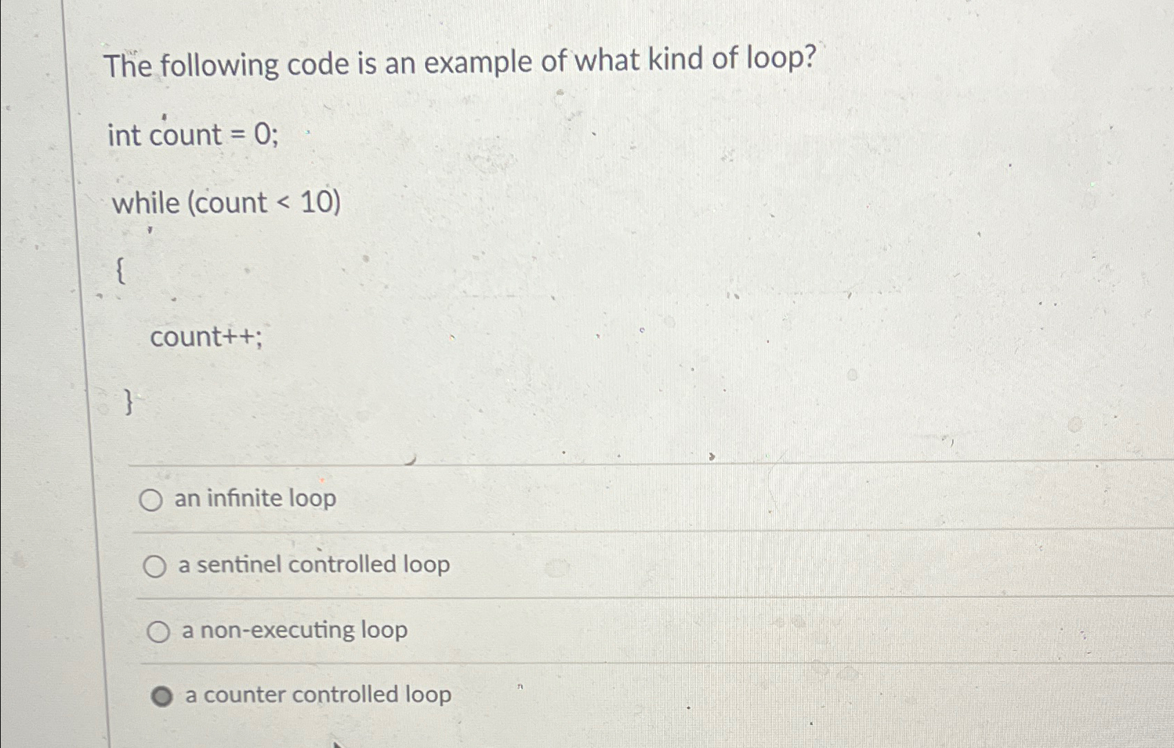 Solved The following code is an example of what kind of | Chegg.com