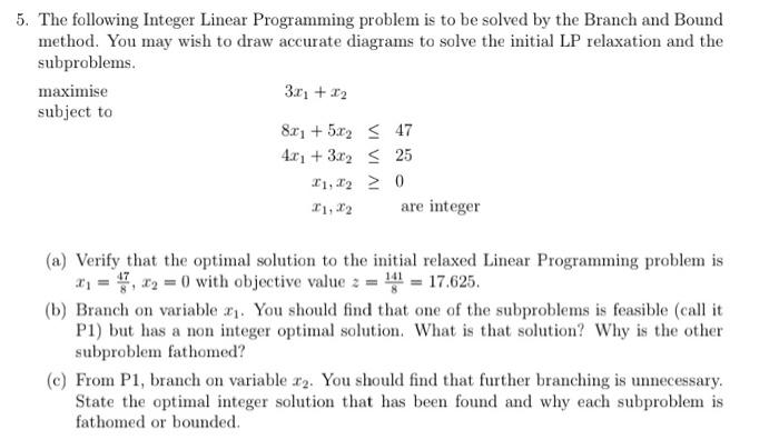 Solved 5. The following Integer Linear Programming problem | Chegg.com