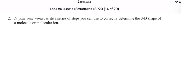 Solved Unlocked Lab+#6+Lewis+Structures+SP20 (14 of 29) 2. | Chegg.com