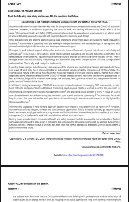 Solved CASE STUDY [30 Marks] Case Study: Job Analysis | Chegg.com