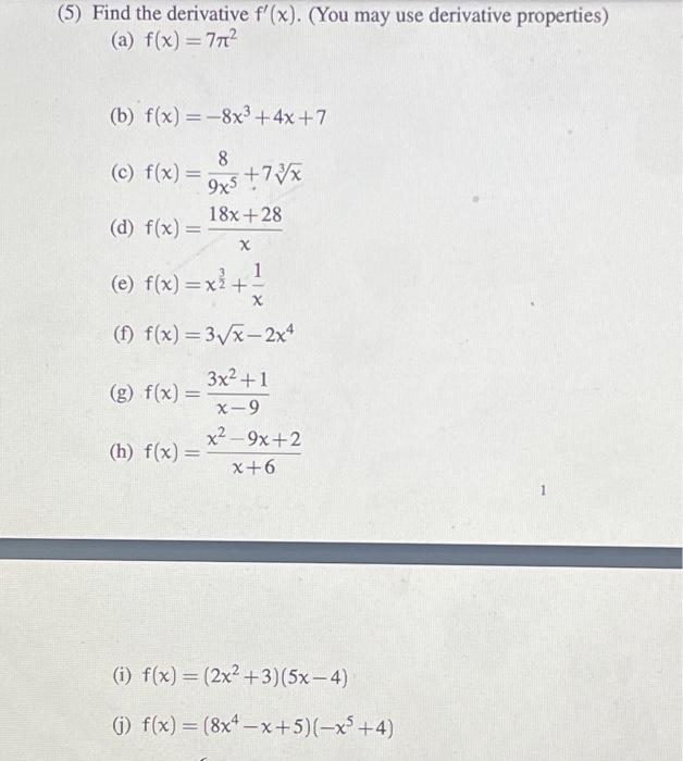 Solved 5 Find The Derivative F′ X You May Use