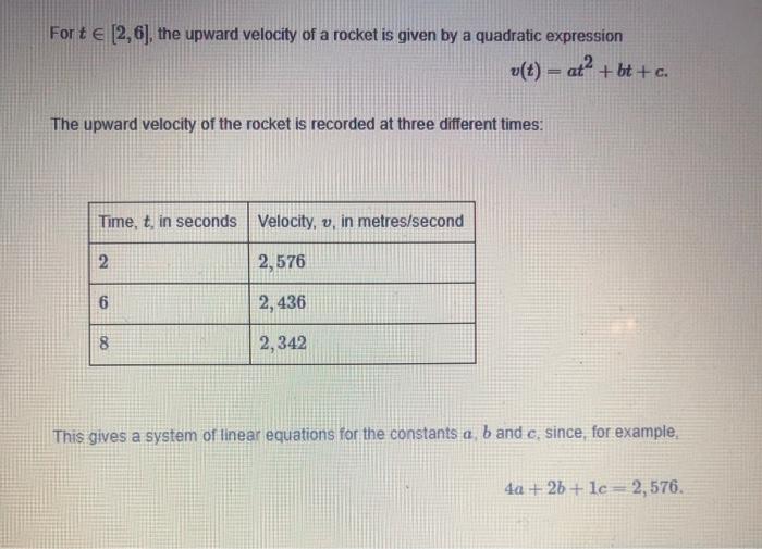Solved Forte (2,6), the upward velocity of a rocket is given | Chegg.com