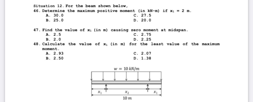 Solved Situation 12. ﻿For the beam shown below, 46. | Chegg.com
