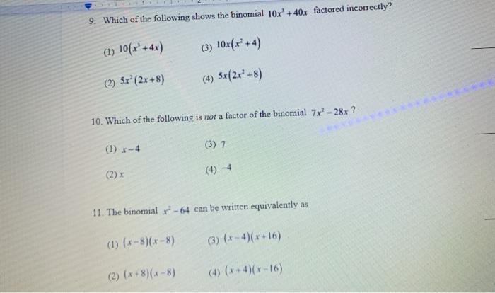 Solved 6. Which Of The Polynomials Results From Squaring The | Chegg.com