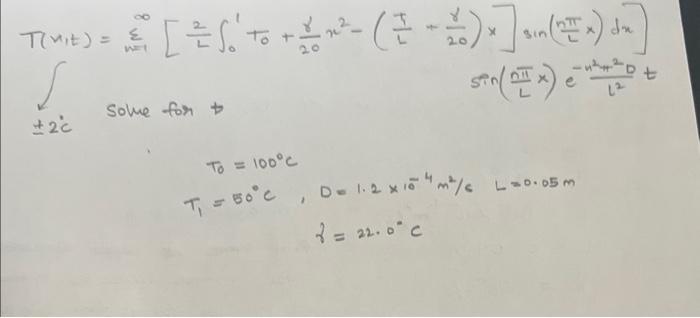 \( \left.T(x, t)=\sum_{n=1}^{\infty}\left[\frac{2}{L} \int_{0}^{1} T_{0}+\frac{\gamma}{20} x^{2}-\left(\frac{I}{L}+\frac{\gam