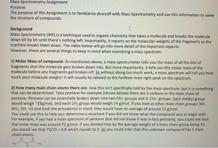 Solved Mass Spectrometry Assignment Purpose: The purpose of | Chegg.com