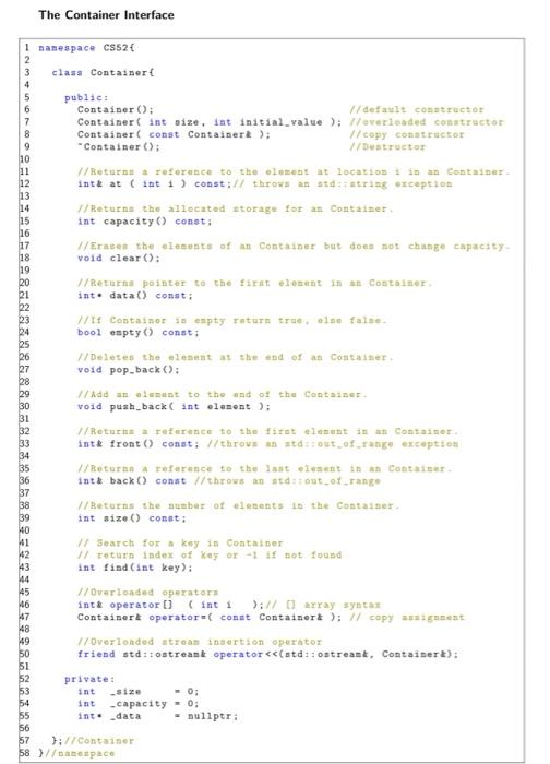 Solved C++ programming, Help with the Container | Chegg.com